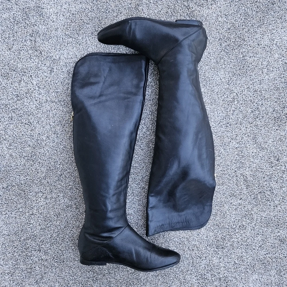 Ted Baker Francki Black Over the Knee Boots Tall Black Leather Womens Size 10